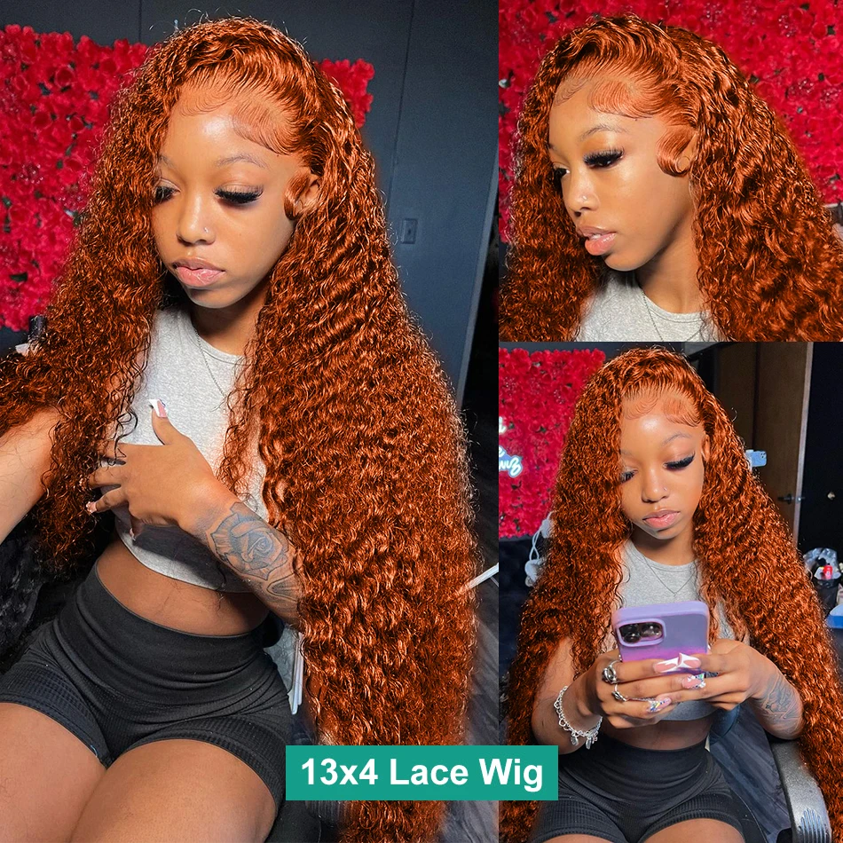 Lace Front Wigs Human Hair Wig 250% 30 40 Curly Ginger Orange 13x6 Lace Front Human Hair Wigs 13x4 Lace Frontal Wig Deep Wave Brazilian Remy Hair Wig
