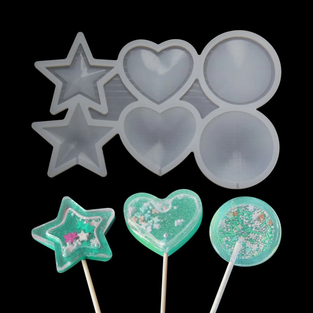 

Lollipop Silicone Candy Mold Star Heart Lollipop Making Tray Handmade Chocolate Mold for Children's Party Dessert
