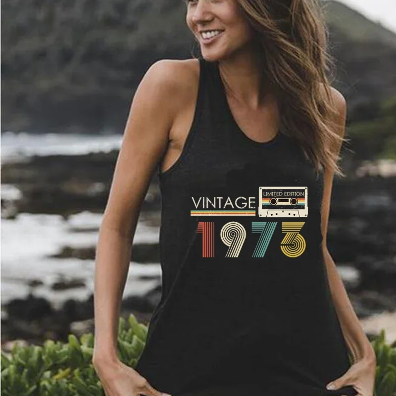 

Vintage 1971 1979 50 53rd Years Old Birthday Women Tank Tops Cotton Sleeveless Raceback Vests Y2k Cute Top Backless Clothes