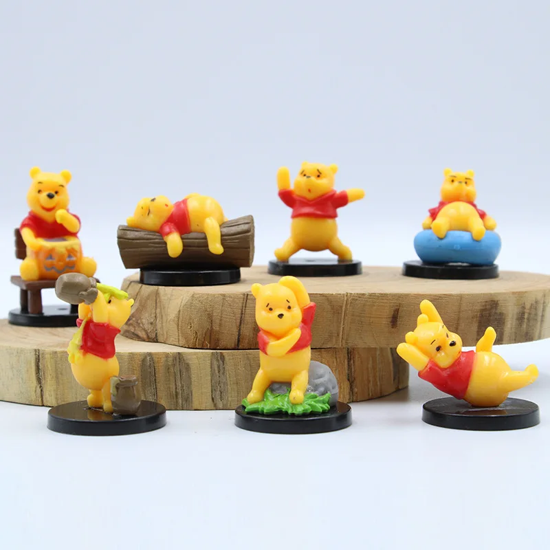 7Pcs Disney Kawaii Winnie the Pooh Model Toy Cake Doll For Children Party Room Ornament Birthday Micro Landscape Decoration