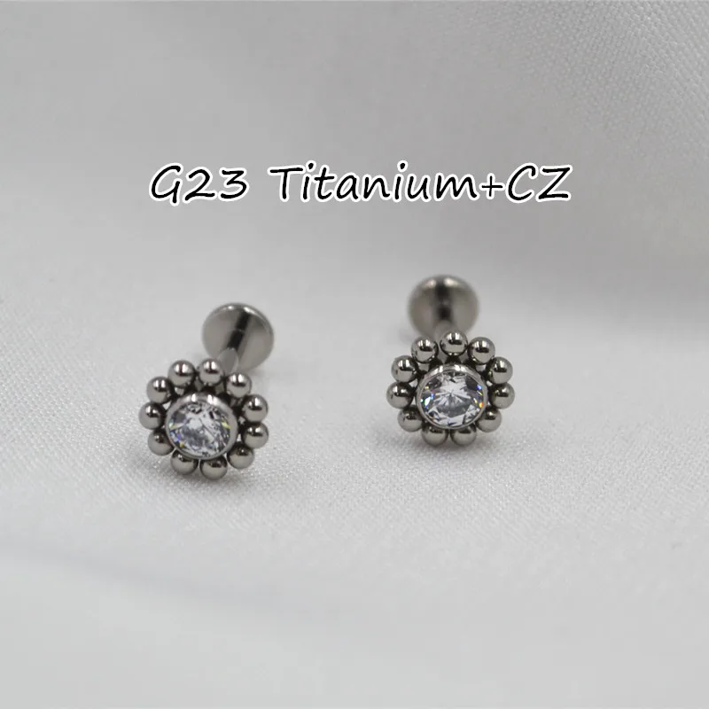 

10pcs Body Jewelry 16G G23 Titanium Flower CZ Gems Lip Labret Bar Ear Helix Tragus Rook Barbells Stud Body Piercing Jewelry New