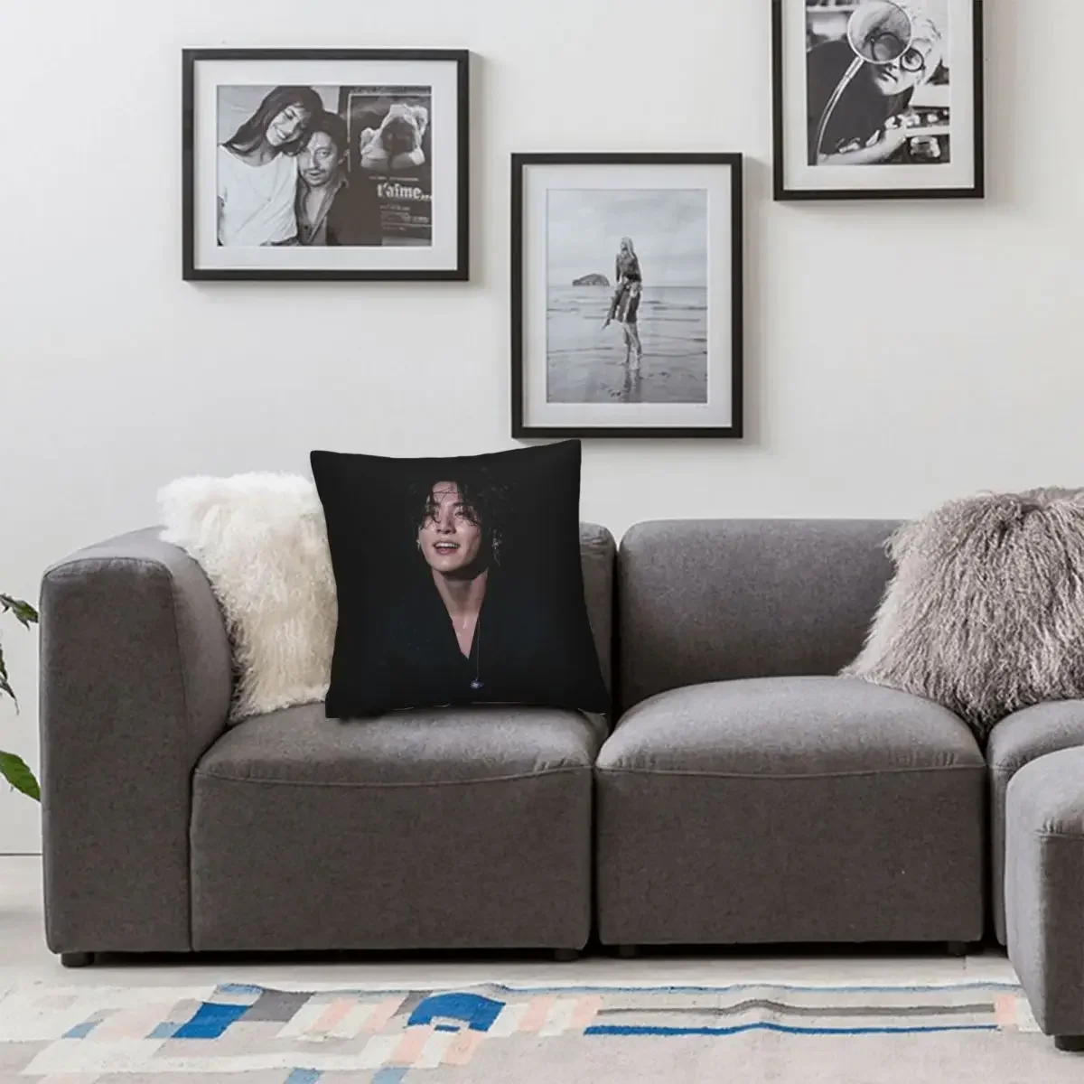 Jungkook Pillowcase Polyester Linen  Creative Zip Decor Bed Cushion Cover 45x45cm 18x18Inch 5
