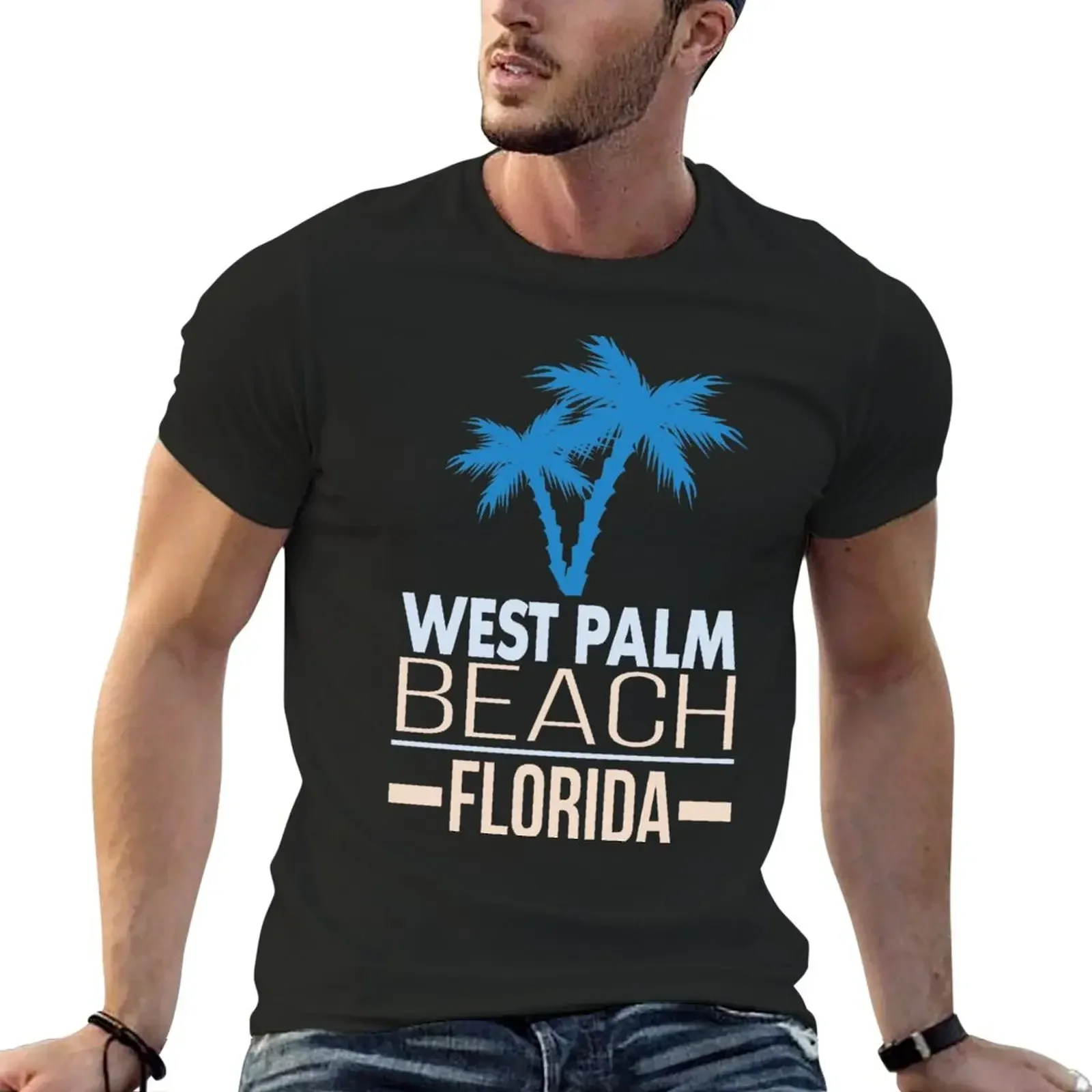 

West Palm Beach Florida with Palm Trees T-Shirt quick-drying Short sleeve tee mens graphic t-shirts hip hop