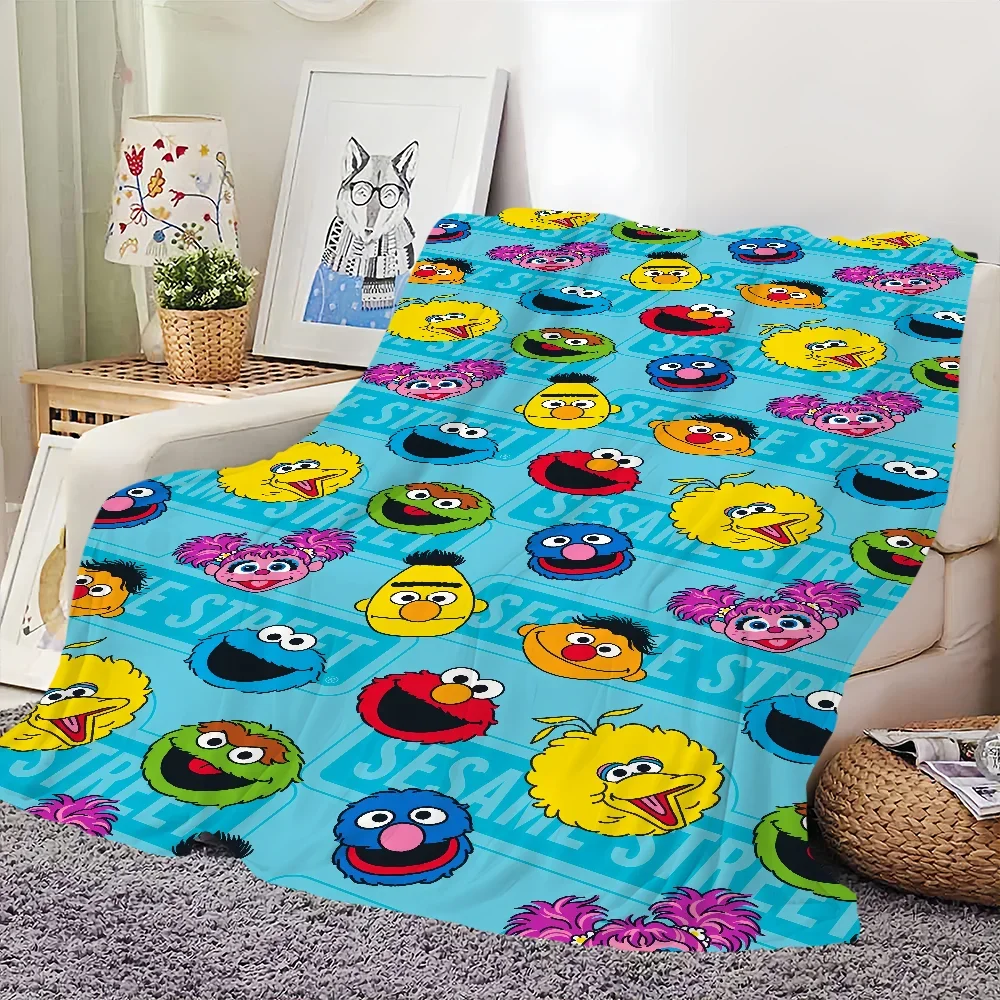 Cartoon S-Sesame Cute S-Street Printed comfortable and sofa living room bedroom Plush blanket suitable for home travel and gifts 4