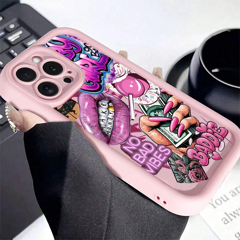 Pink Lips USD Banknote Printed Silicone Phone Case For iPhone 17 16 15 14 13 12 11 Pro Max 17 Air X XR XS 15 Plus 16e Soft Cover 2