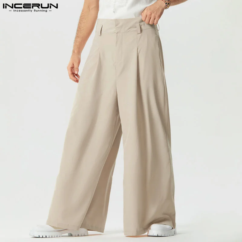 Wide Leg Pants Sweatpants Men Casual Pants Joggers Lace Up Solid Color Wide Leg Trousers Streetwear Loose High Waist Leisure Pantalon Hombre INCERUN