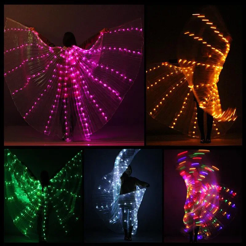 

Belly Dance LED Isis Wings Colorful Belly Dancing Accessory Popular Stage Performance Props Wings With Sticks 190 LED Lights