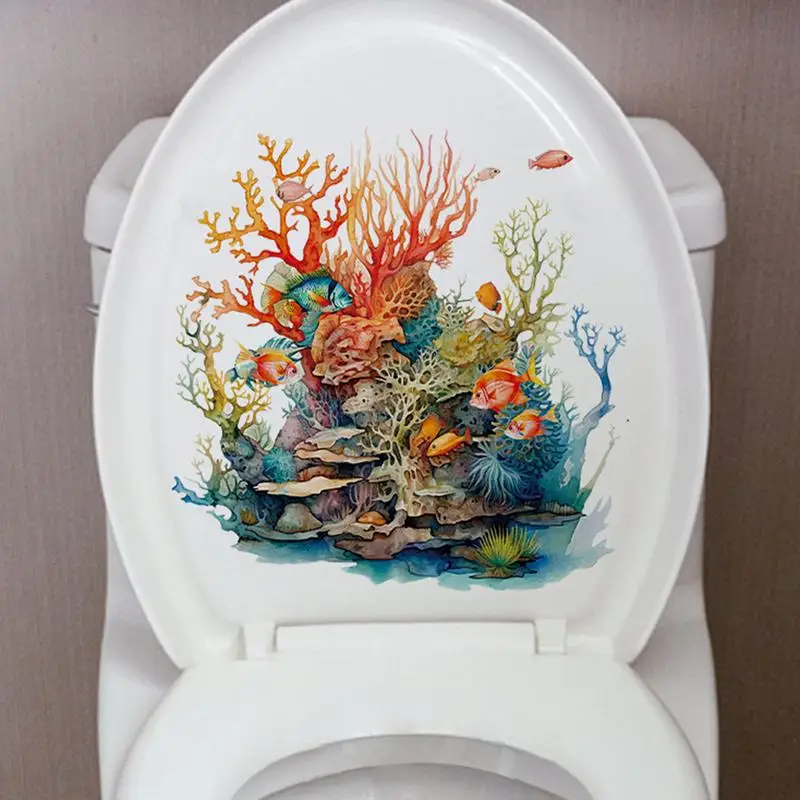 Toilet Seat Wall Sticker Underwater World Toilet Lid Seat Decals Strong Back Adhesive Decoration Tool Hotels Schools Family