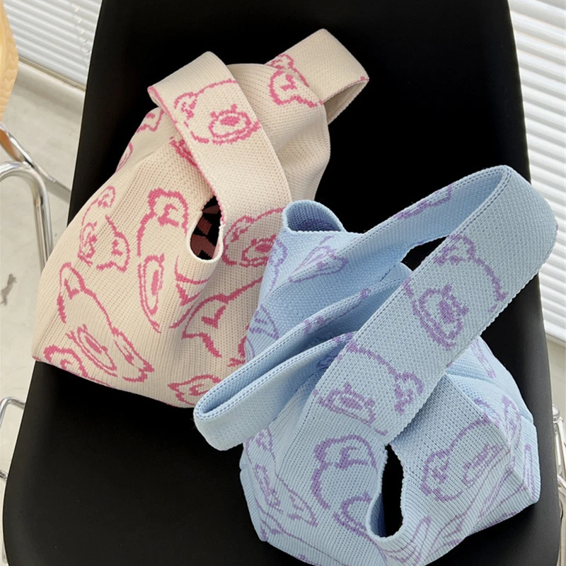 

Новинка 2022, вязаные сумки через плечо с медведем, милая вместительная сумка для покупок в Корейском стиле для девочек, пляжные сумки-тоуты, можно заказать на заказ