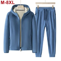 Plus Size 7xl 8xl Men's 2pcs Tracksuit Sets Winter Warm Polar Fleece Liner Jacket+pants Set Men Casual Thick Sportswear Clothes 1
