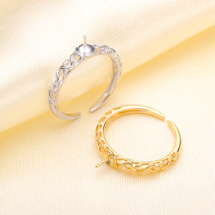 

925 Sterring Silver Ring Adjustable Blank Ring Settings Base,Fit 6-8mm Pearls or Glass Cabochons DIY Jewelry Making Accessories