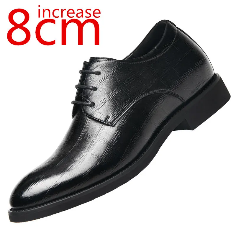 

Men Wedding Formal Shoes Invisible Increased 8cm Genuine Leather Men Dress Shoes British Fashion Banquet Height Increasing Shoes