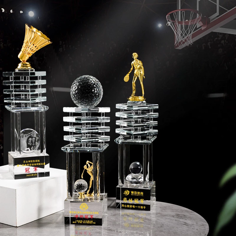Customized Table Tennis, Billiards, Golf, Bicycle, Balls Crystal Trophy, Gold Silver Copper Creative Sports, Award Souvenir, 1Pc
