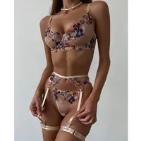 Krasapt – Lingerie transparente brodée de luxe, 4 pièces, Kits de sous-vêtements fantaisie pour soins de la peau, ensemble de Lingerie érotique et intime avec jarretelles 3