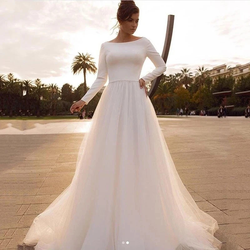 

Женское свадебное платье с длинным рукавом, фатиновая юбка, свадебные платья принцессы