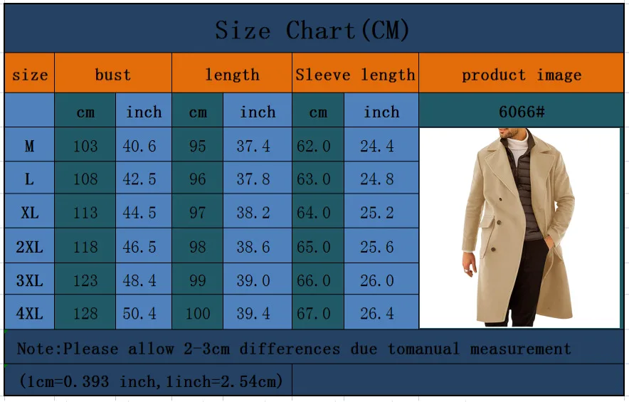 Description Picture 2 of item2023 Autumn/Winter New Men's Woolen Coat Thickened Long Fashion Double Breasted Overcoat Menswear Trench Coat