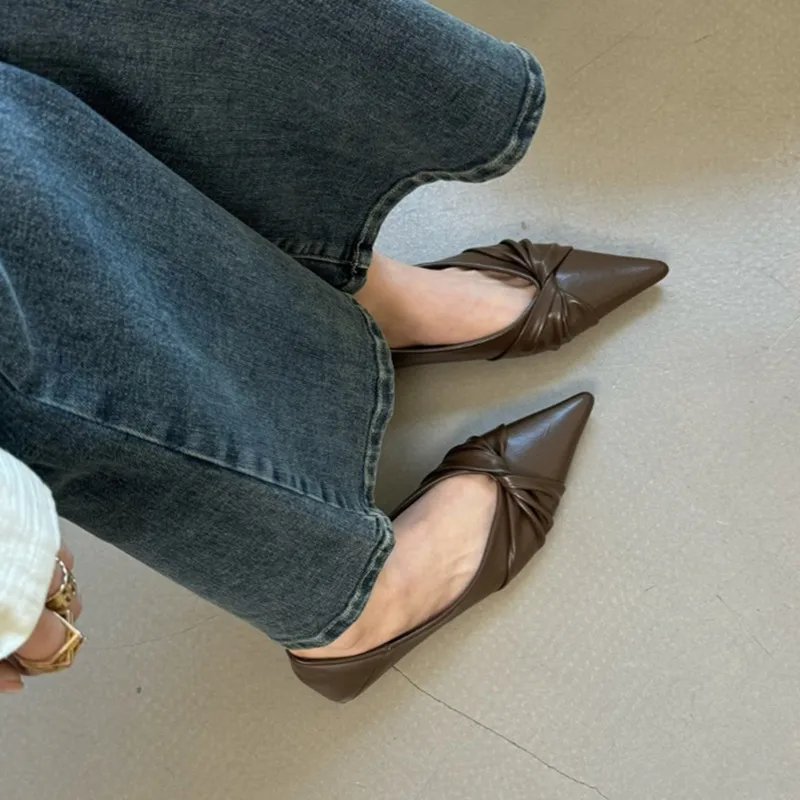 حذاء جلد مدبب للنساء ، حذاء مكتب ، كعب منخفض ، صند...