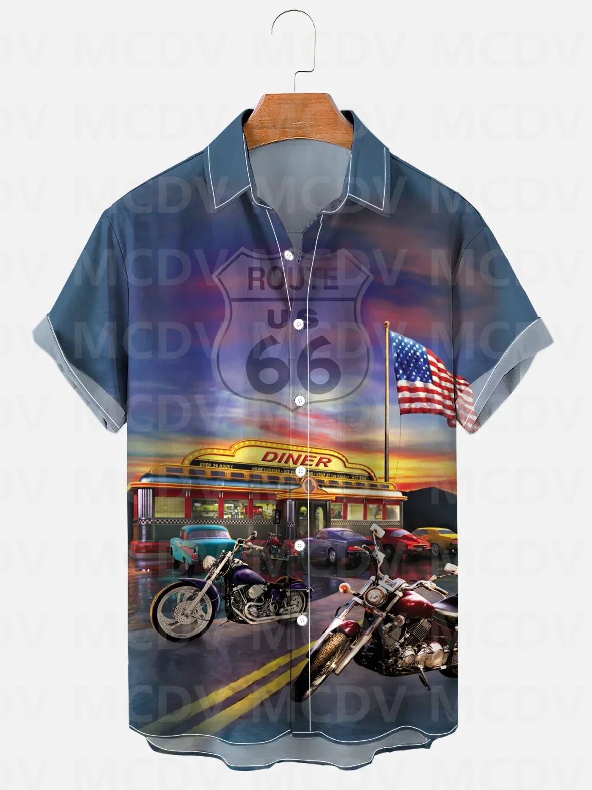 Men's For Women's Route 66 Music Guitar Retro Casual Shirt 3D Printed Hawaii Shirt