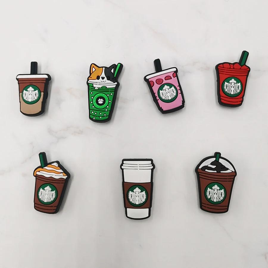 1Pcs PVC Shoe Buckle Accessories Funny DIY Colorful Cat Coffee Cup Shoes Buttons Decoration Jibz For Croc Charms Kids Gift
