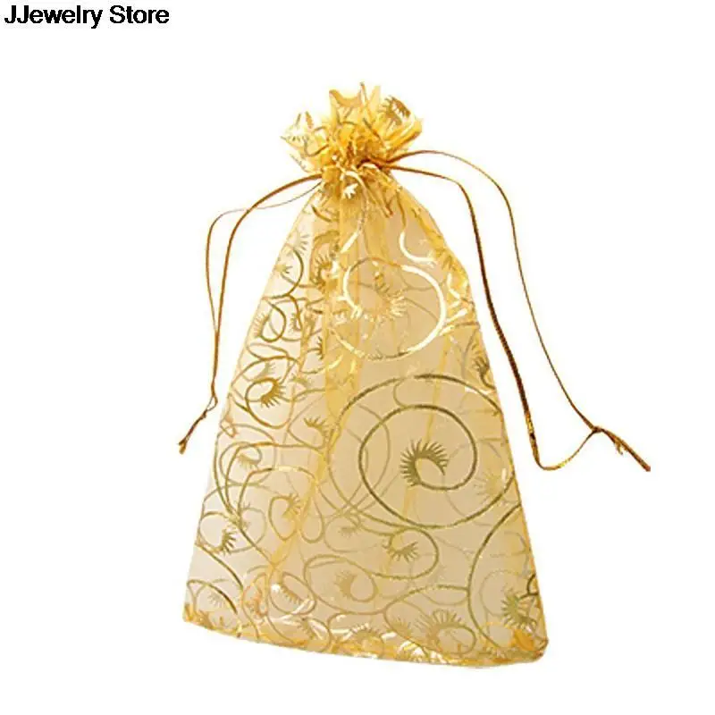 Hot 100pcs/pack 12x9cm Gold Organza bag Wedding voile gift Christmas Bags Jewelry packing