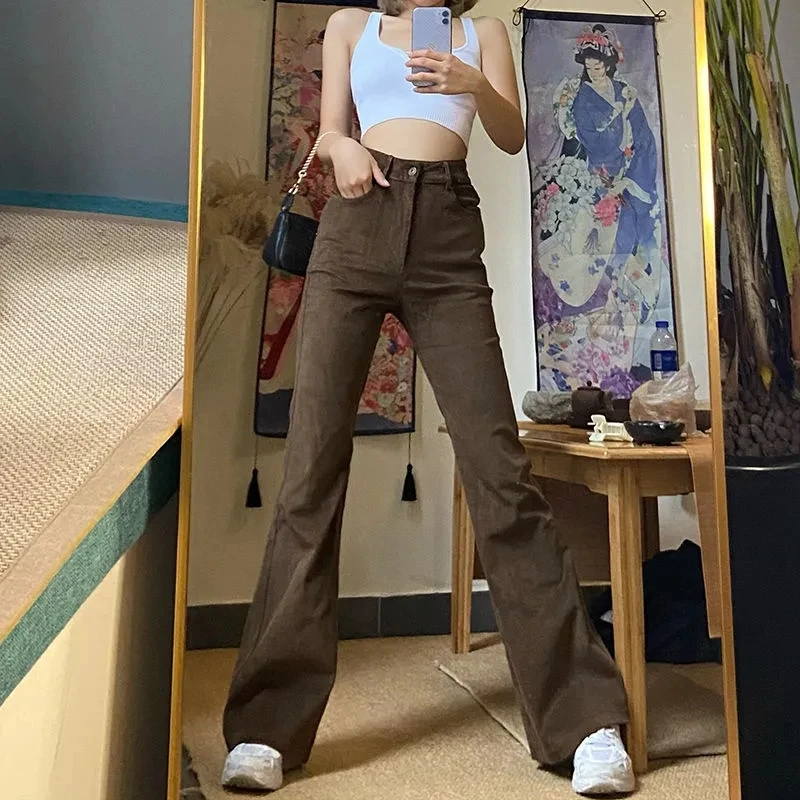 Vintage Brown Slim Flared Jeans Women 