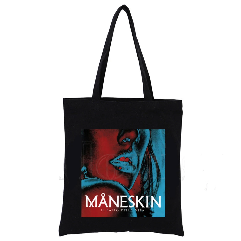 Maneskin Ladies Handbags Cloth Canvas Tote Bag Black Shopping Travel Women Eco Reusable Shoulder Shopper Bags Bolsas De Tela