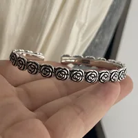 100% Solid 925 Sterling Silver Retro Bracelet for Women Men Vintage Handmade Flower Patern Bracelet Birthday Gift 4