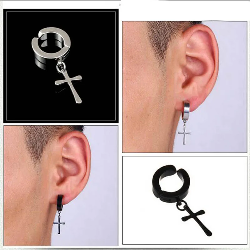 Ear Clip Earrings Clip Earrings Ear Clip Ear Accessories Men Clip Earrings Cross Shaped Titanium Steel Ear Clip Earrings