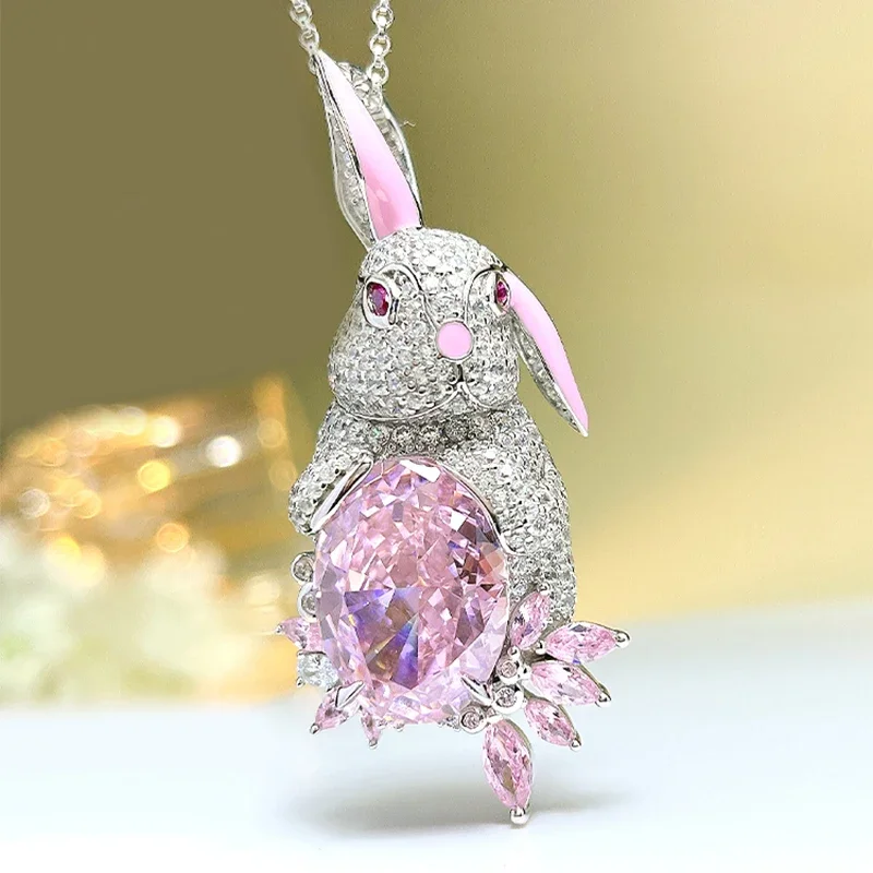 desire-explosive-flash-artificial-broken-ice-cut-powder-diamond-necklace-pendant-rabbit's-new-year-gift-925-sterling-silver