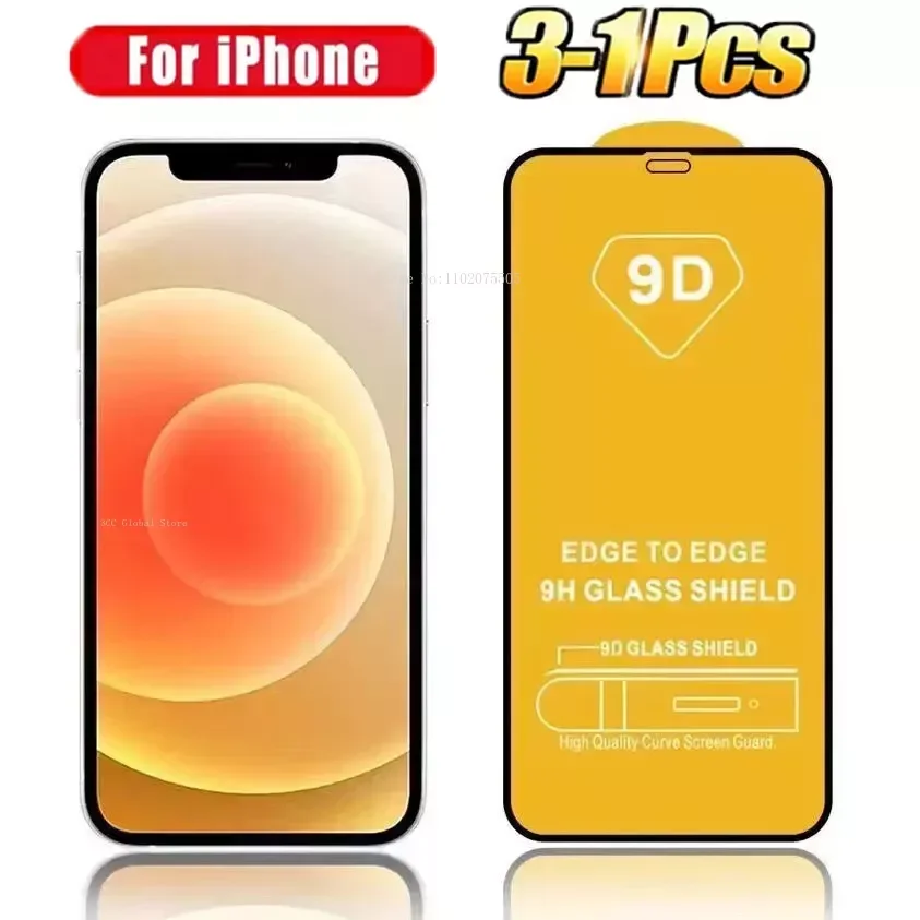 

3Pcs Full Cover Protective Glass Screen Protector for iPhone 15 Pro 14 13 Pro 12 Mini 11 Pro Max Mini 7 8Plus Tempered Glass