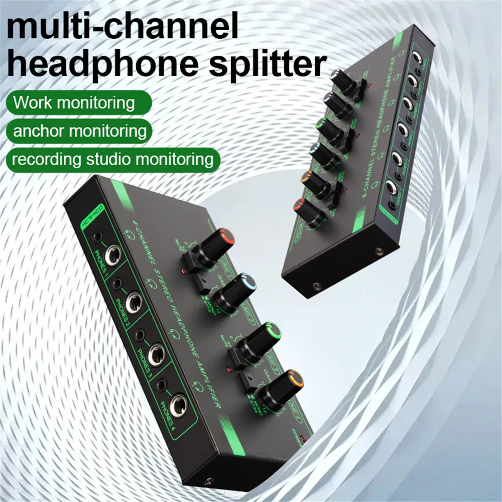 

4/6 Channels Stereo Headphone Amplifier Mini Portable Audio Earphone Splitter Amp Ultra Low-Noise for Recording Studio Monitor