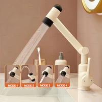 มัลติฟังก์ชั่น 4 โหมดอ่างล้างหน้าก๊อกน้ําหมุนร้อนและเย็นโต๊ะติดตั้ง TAP Stream Sprayer น้ําขึ้นไปสําหรับห้องน้ํา 1