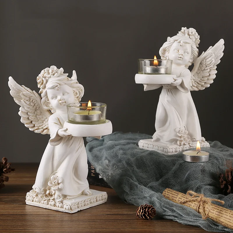 

Retro European Style Distressed Cupid Angel Candle Holder Domestic Ornaments Garden Courtyard Decoration Grocery Photography