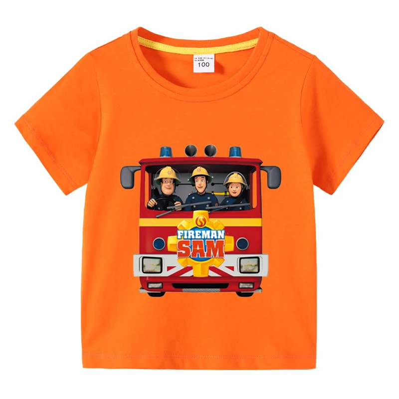 Kids T Shirt Fireman Sam Short Sleeved Summer Children Safety Education Animation