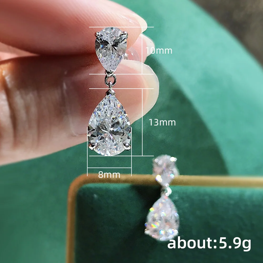 Huitan Crystal Water Drop Cubic Zirconia Dangle Earrings Silver Color Temperament Drop Earrings for Women Wedding Trendy Jewelry