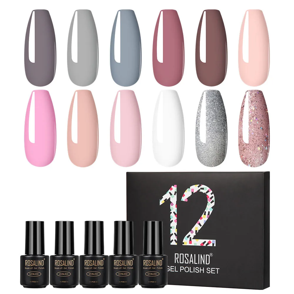 ROSALIND 7ml 12Pcs/kit Summer Series Gel Nail Polish Set With Box Soak off UV Lamp Hybrid Varnish Semi Permanent Nail Gel Set 3