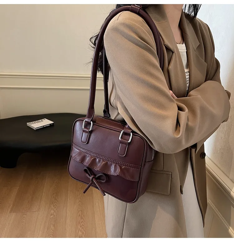 JIAERDI High Street Bow Red Shoulder Bags Women 2025 New Versatile Pu Leather Y2k Handbag Female Square Underarm Bag Aesthetic