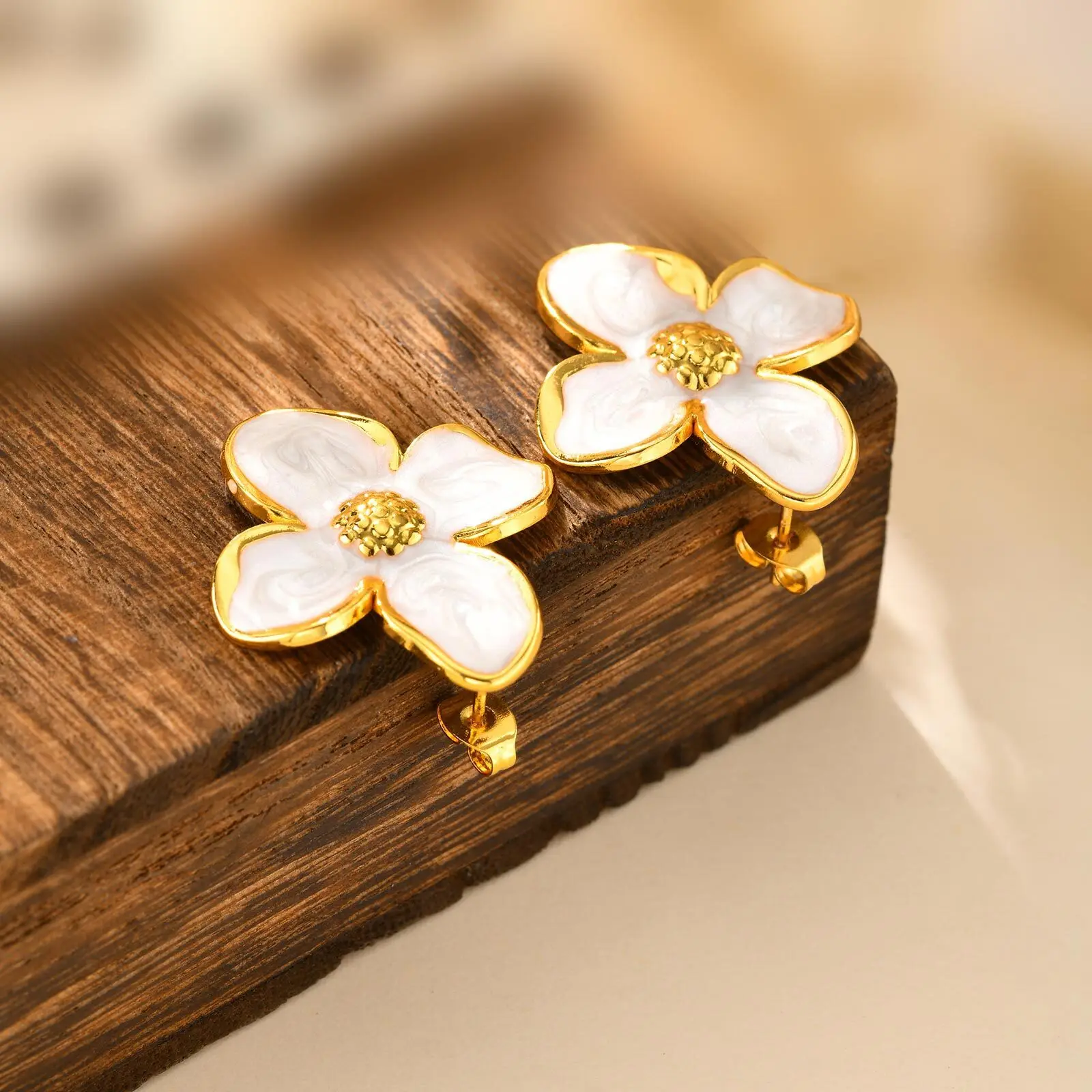 Gold Black Mini Flower Stud Earrings | Classy Women Collection