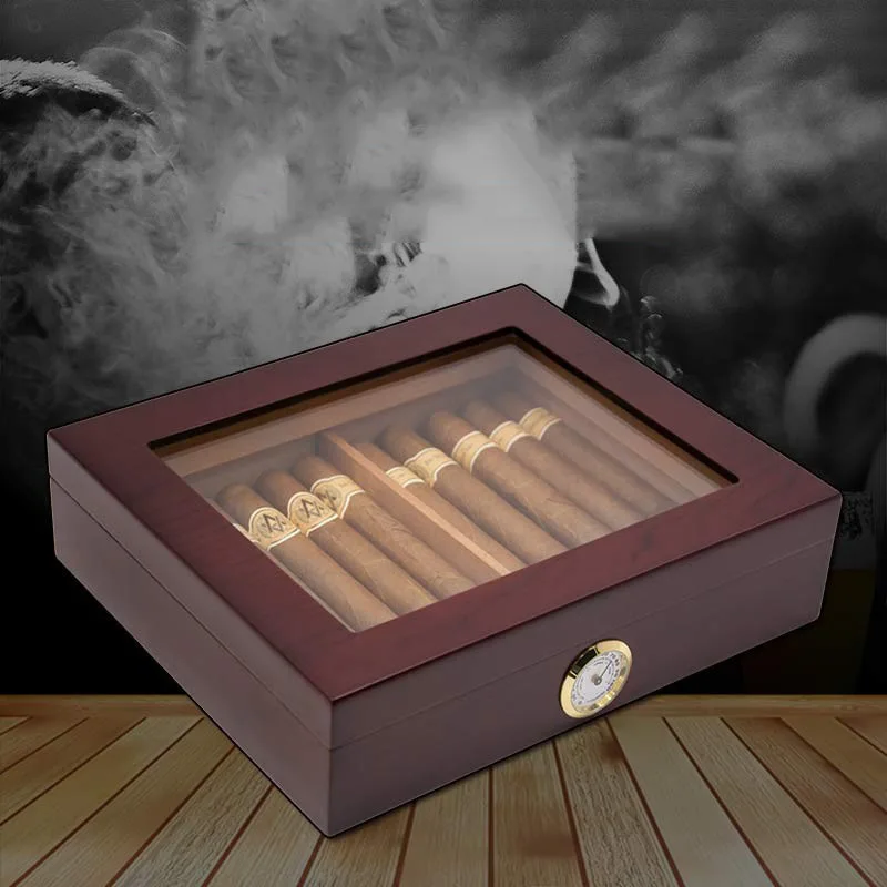 

Cigar Humidor Case Cedar Wood Smoking Accessories Transparent Skylight Cigar Travel Humidor Box With Hygrometer Humidifier