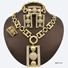 Dubai 18K Gold Plated Jewellery For Women Rhinestone Luxury Design Rectangle Shape Necklace Bracelet Earring Ring Jewelry Set