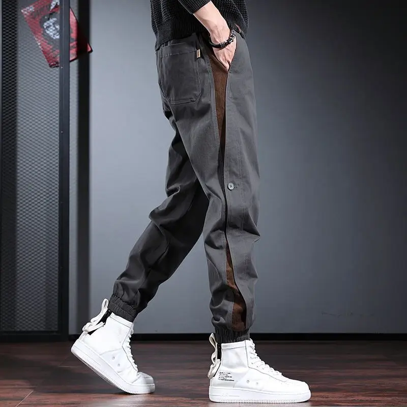2024 Spring Elegant Fashion Harajuku Slim Fit Ropa Hombre Loose All Match Casual Pants Button Pockets Cargo Pants Sport Leggings