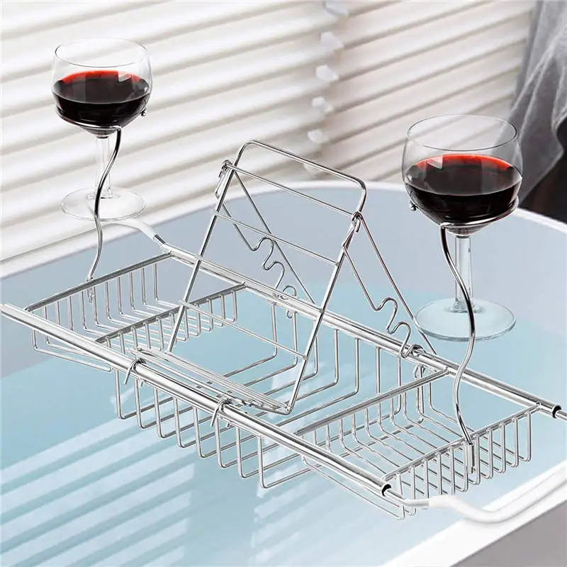 

Wholesale Luxury Adjustable Extendable Steel Metal Bathtub Caddy Tray Tub Reading Rack
