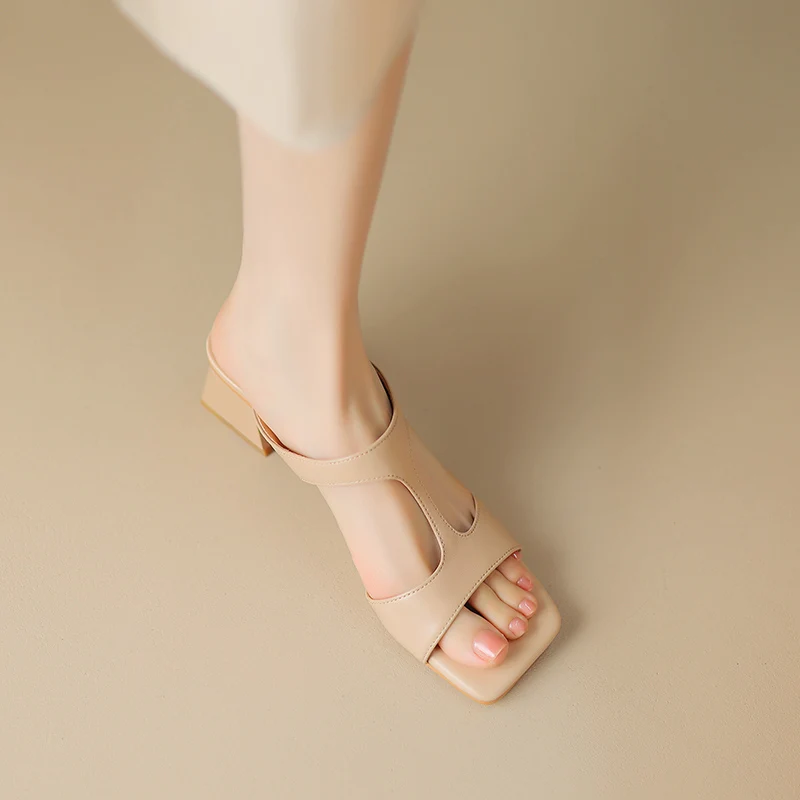 FEDONAS 여성용 성숙한 슬리퍼, 여름 진짜 가죽, 두꺼운 힐, 사무실 여성 캐주얼 작업 샌들, 간결한 신발