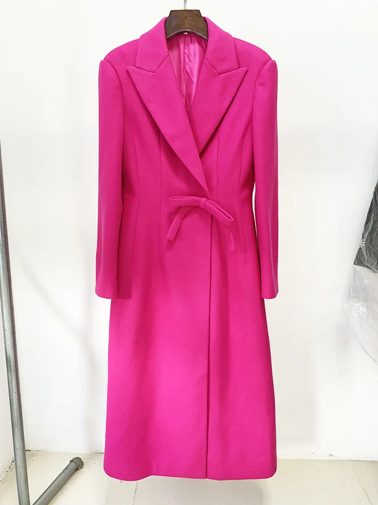 2023 Autumn Winter Fashion Women High Quality Bowtie Woolen Overcoat C497