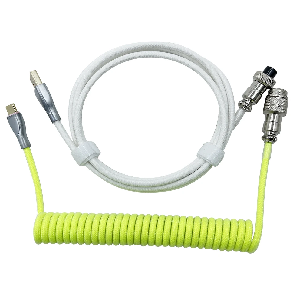 Cabo de Teclado Enrolado para Jogos Mecânicos Fio Duplo-sleeved Conector Destacável do Aviador do Metal Usb tipo c - Imagem 2