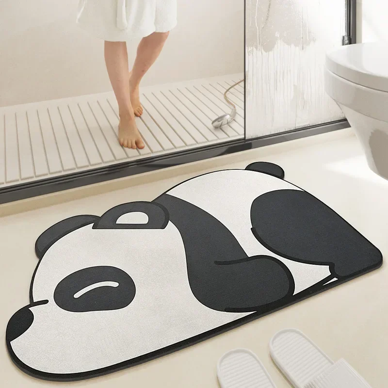 Cartoon Panda Bath Mat Set, U-Shaped Non-Slip Toilet Rug, Super Absorbent Quick-Drying Bathroom Mats for Shower & Floor