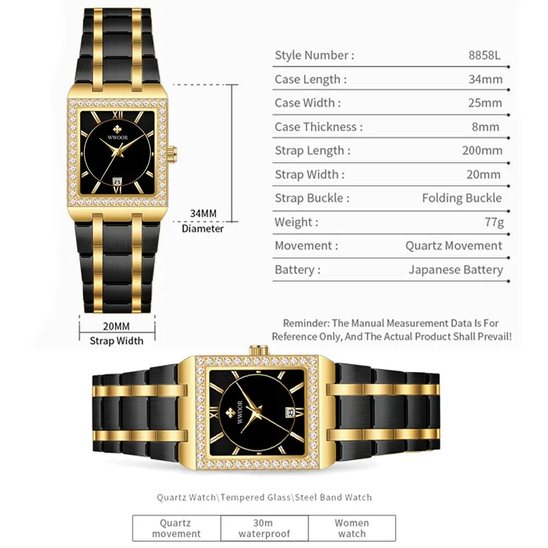WWOOR Reloj New Fashion Ladies Diamond Watch Top Brand Luxury Square Wrist Watch Simple Women Dress Small Watch Relogio Feminino 5
