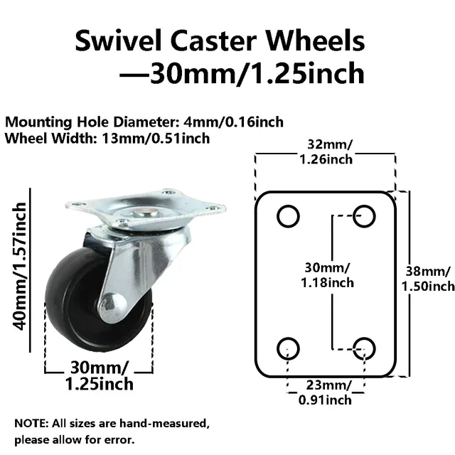 8 Ruote Per Mobili Piccole In Metallo E Gomma - 2.8cm, Per Elettrodomestici E Cassetti - Foto 6