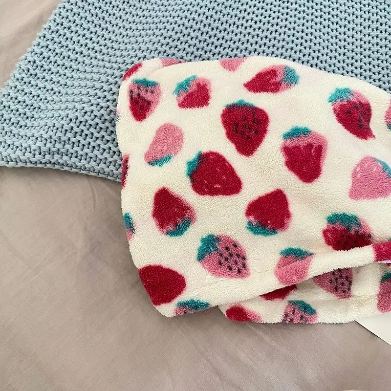 Cute Strawberry Print Hair Towels Microfiber Water Absorbent Coral Fleece Quick Drying Soft Cap Students Dormitory Turban microfiber towel hair towel