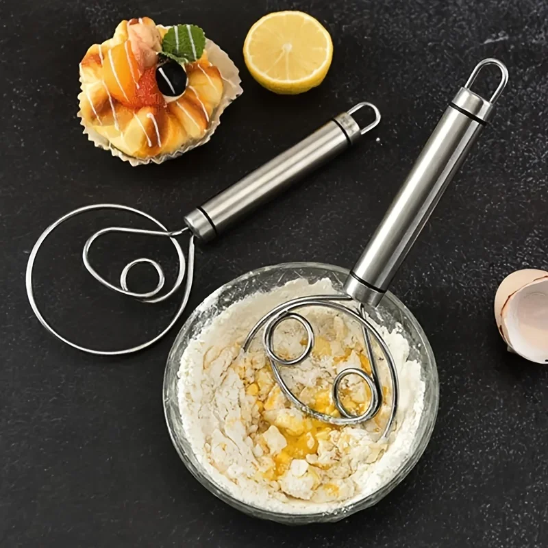 Dough Mixer Stainless Steel HandHeld Bread Blender Dough Scraper Double Hole Fast Stirring Tool Danish Whisk Egg Stirrer egg beater,food mixer,electric blender,dough whisk,electric whisk,handheld electric whisk,balloon wire whisk,wire whisk,ball whisk